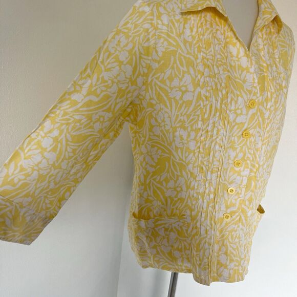 Kim Rogers Size PXL Petite XL Jacket Blazer Yellow Floral Linen 100% Linen - Picture 10 of 16